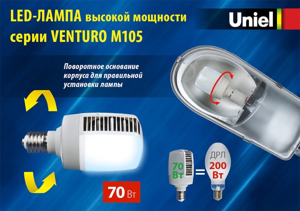 Лампа мощная светодиодная Venturo LED-M105-70W E40 ALV02WH матовая с гарантией 3 года